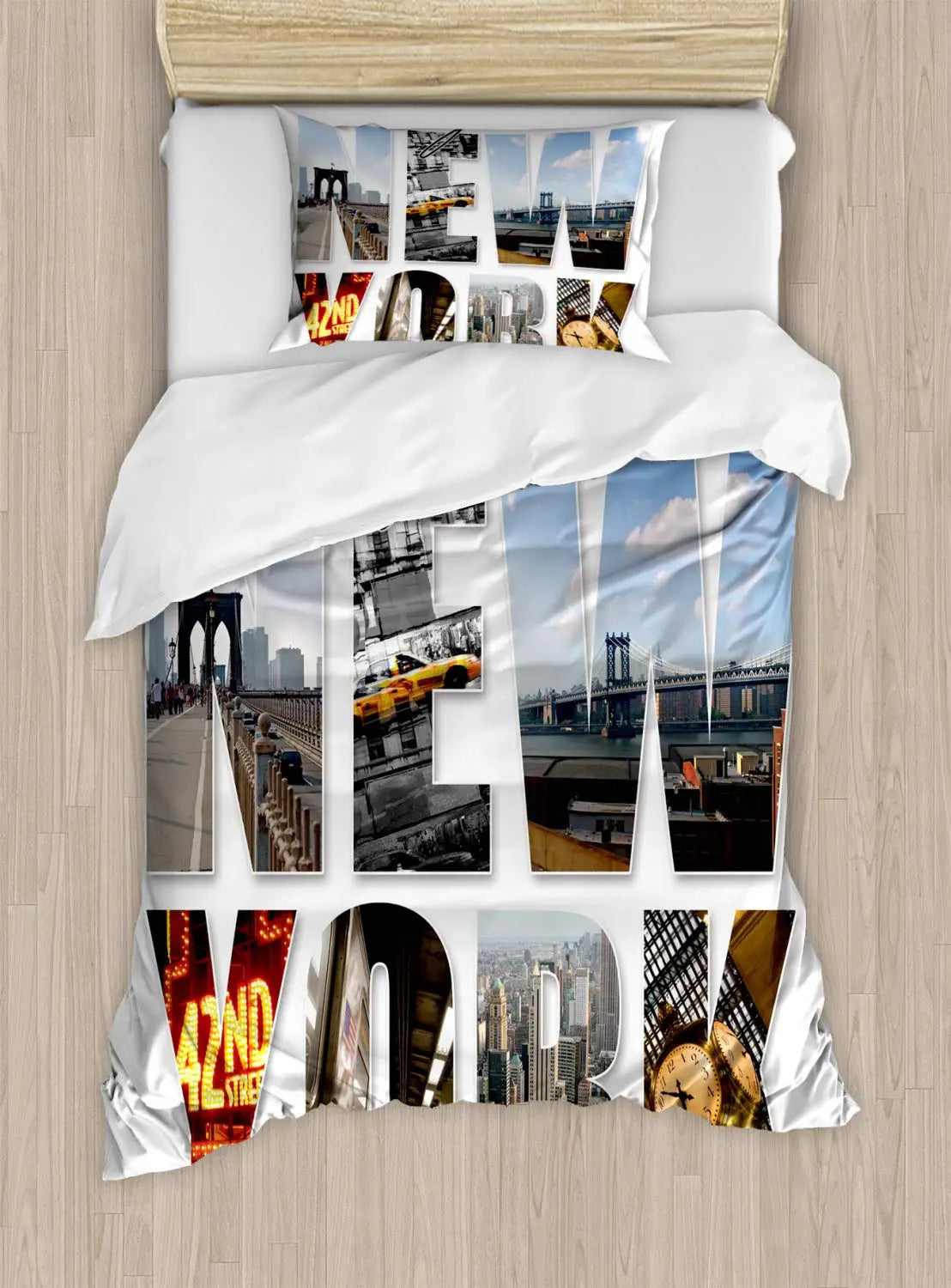 Housse de couette New York skyline noire avec taies oreiller