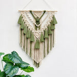Tapisserie murale macramé géométrique vert armée - Décoration bohème chic