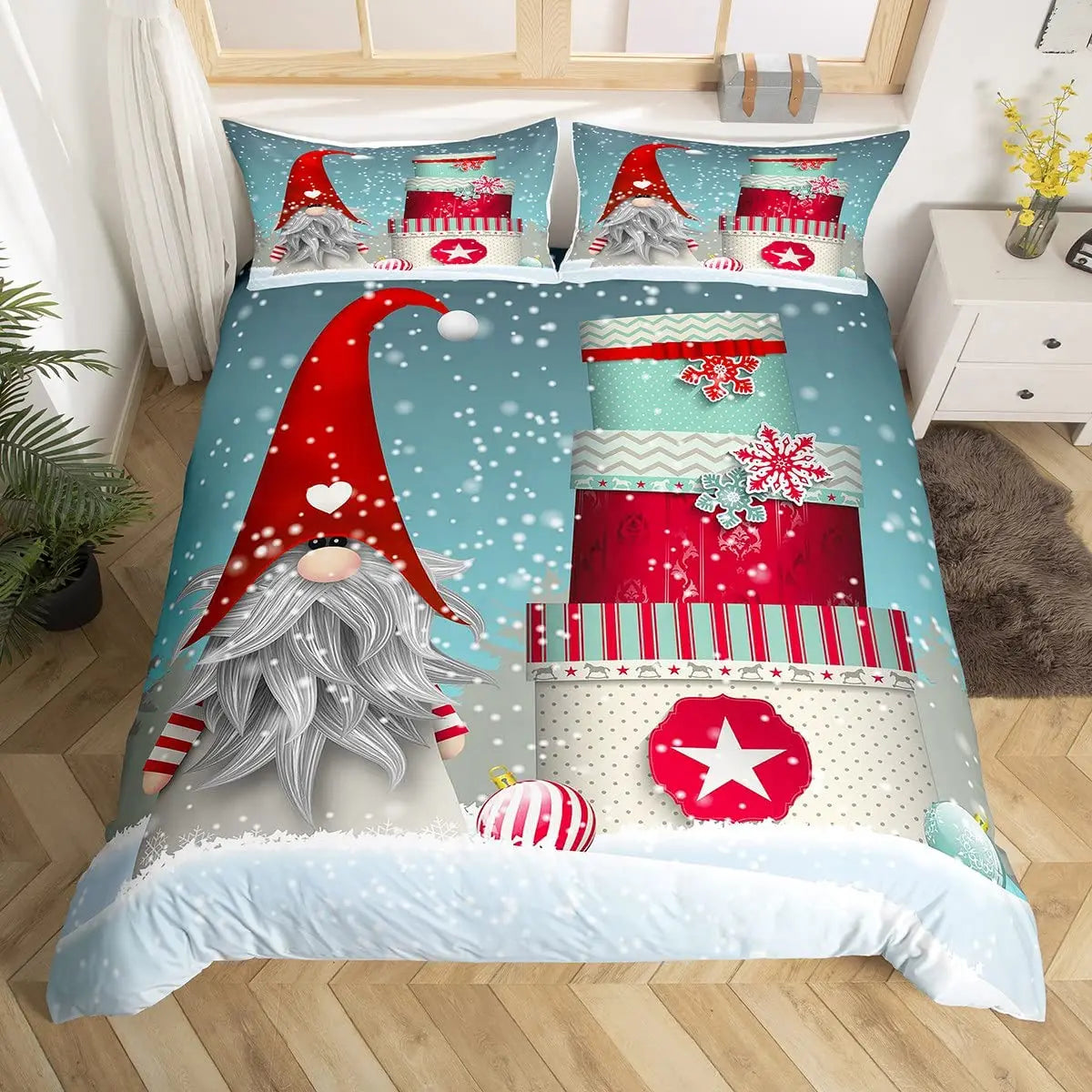 Ensemble literie 3 pièces Noël avec taies d'oreiller coordonnées