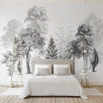 Papier peint photo noir et blanc motif bois abstrait salon