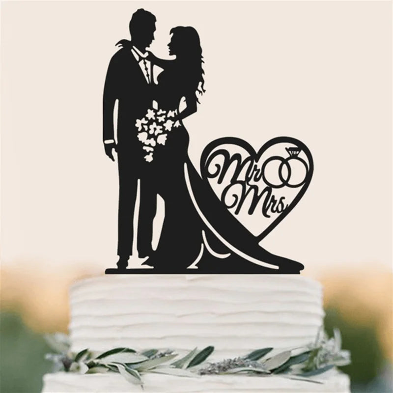 Décoration gâteau mariage acrylique or marié mariée
