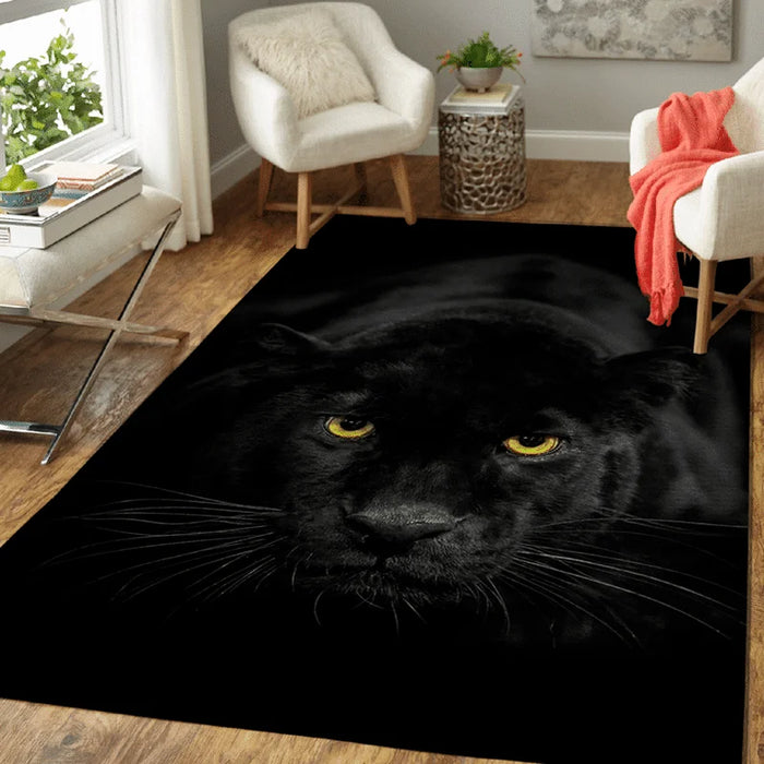 Tapis panthère léopard noir dans un salon moderne