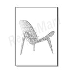 Dessin en noir et blanc d'une chaise au design moderne et épuré.