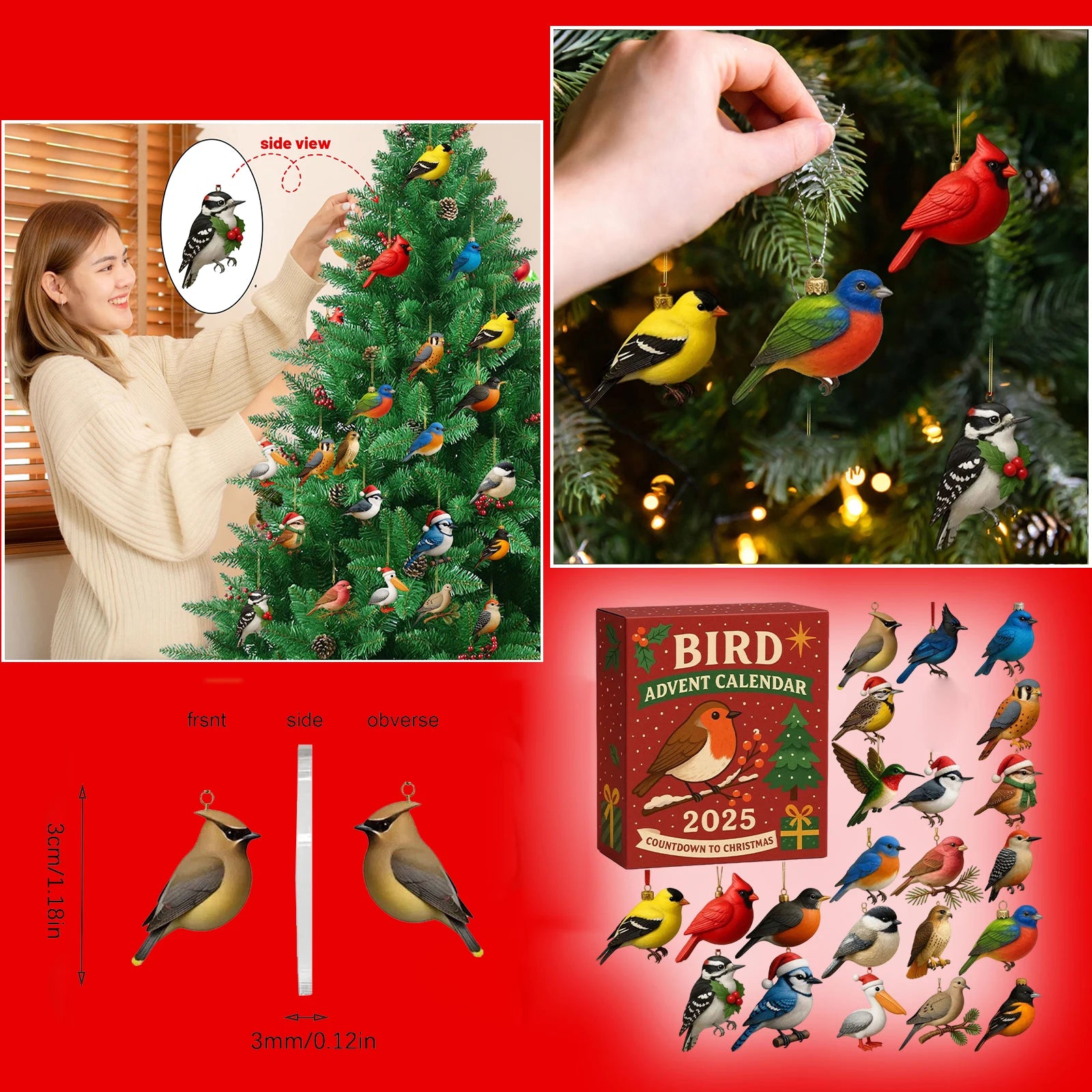 Calendrier de l'Avent décoratif avec oiseaux de Noël