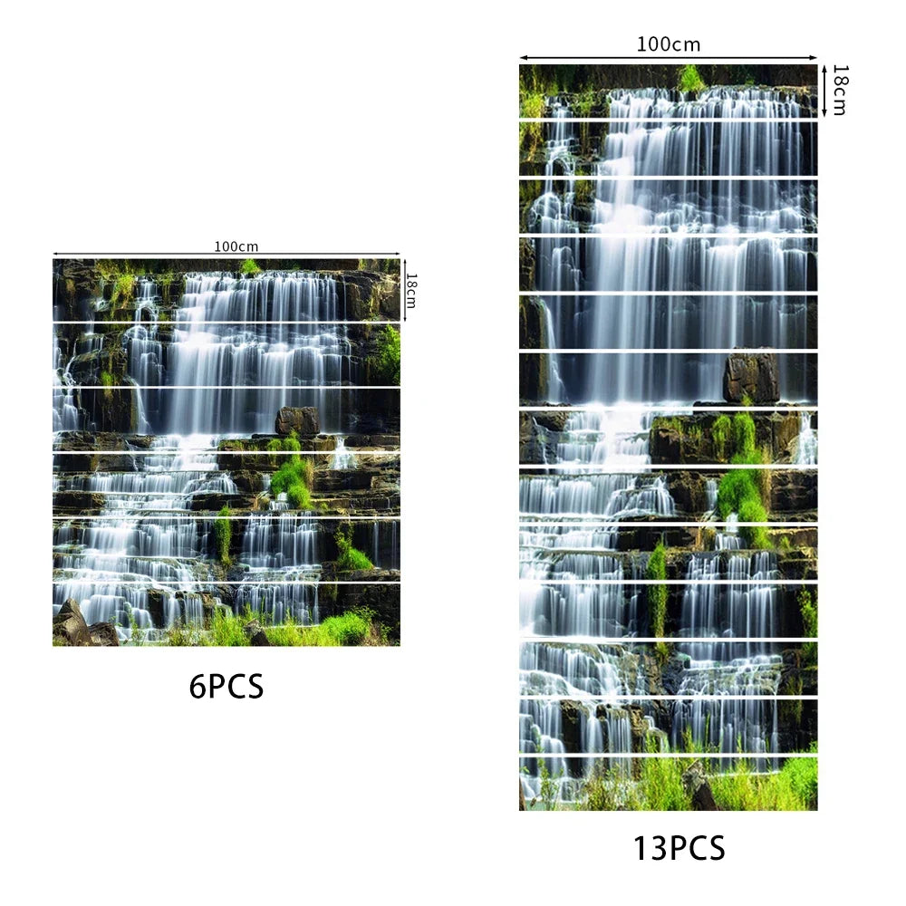 Détail du design 3D forêt cascade des autocollants pour escalier