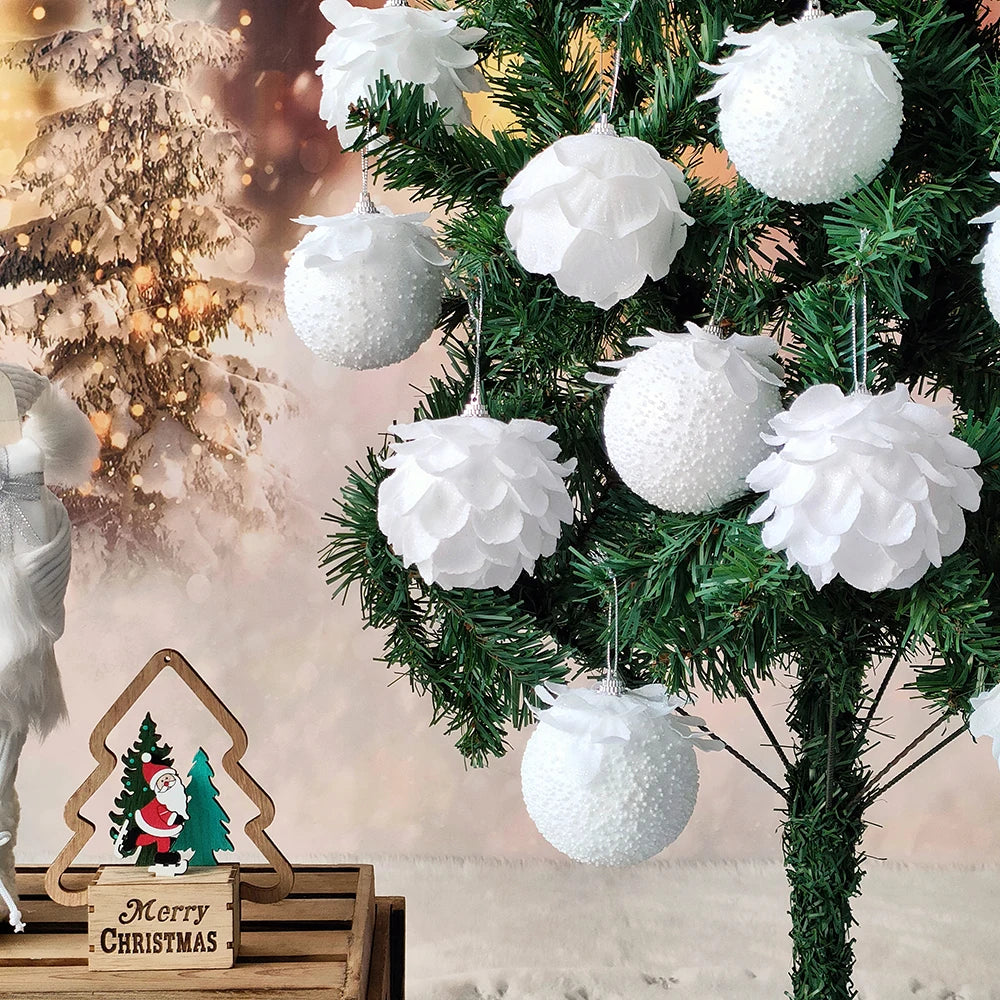 Boîte de 3 boules de Noël blanches pétales Ombre Interieur
