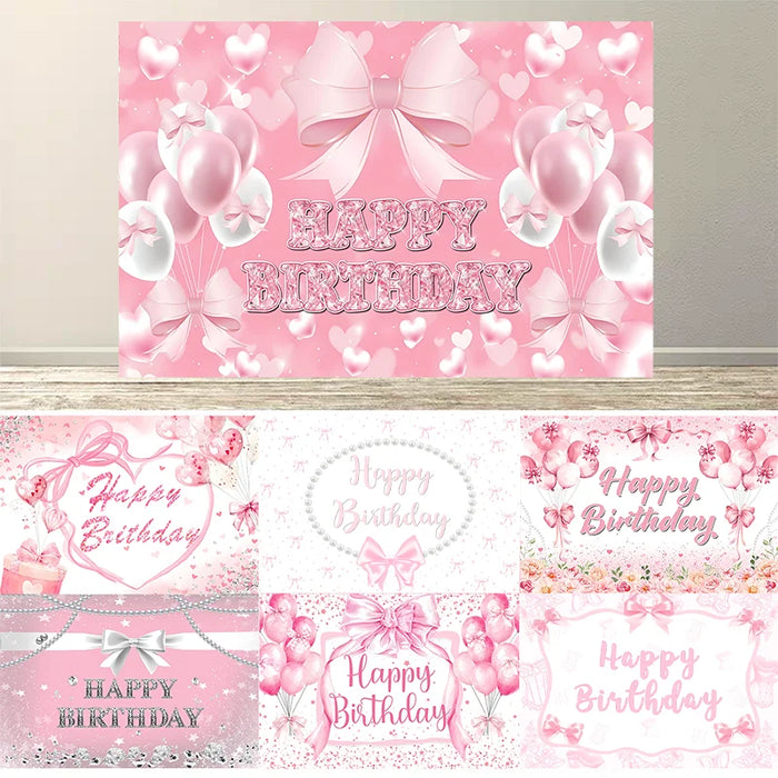 Bannière joyeux anniversaire rose avec nœud pour femme