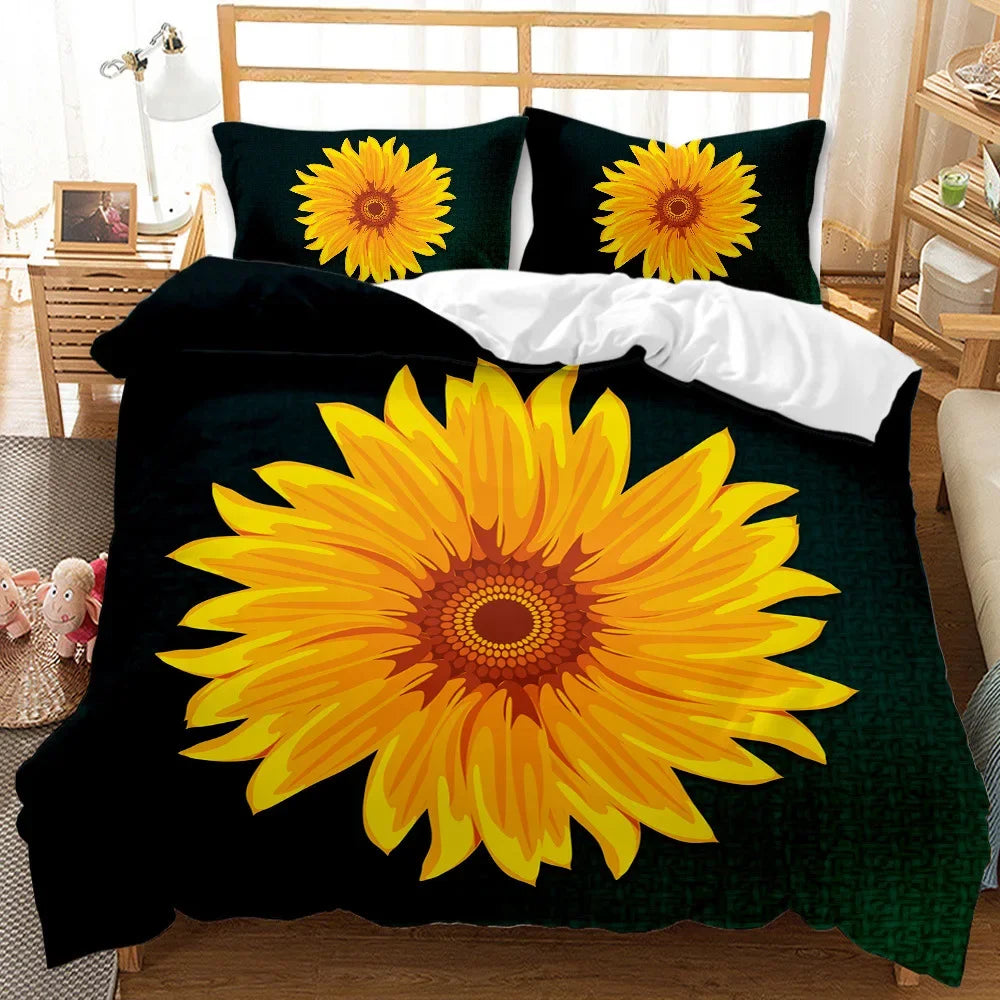 Ensemble de lit 3 pièces tournesol jaune