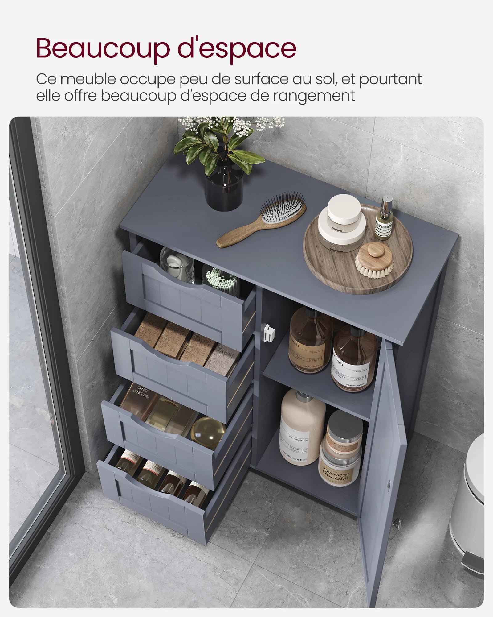 Meuble salle de bain 4 tiroirs vue de côté