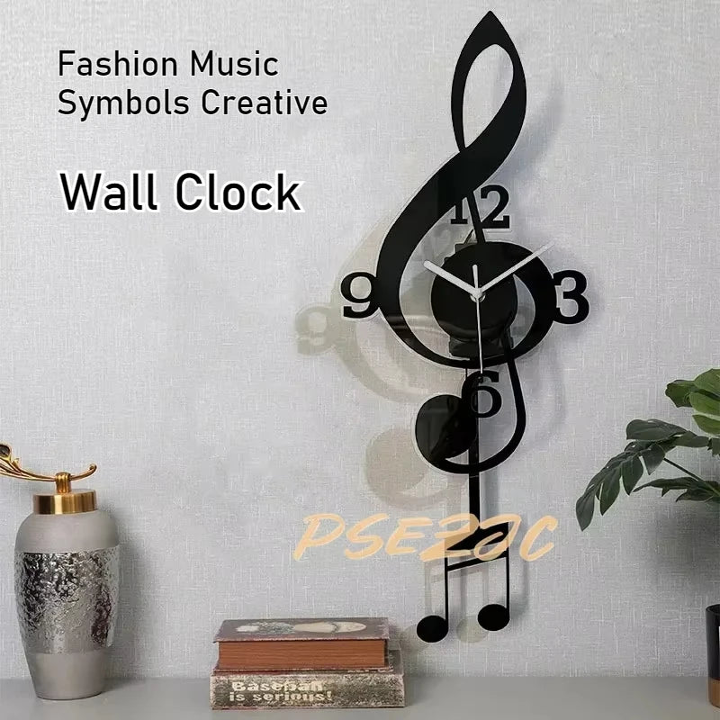 Horloge murale à pendule avec symbole musical en acrylique vert