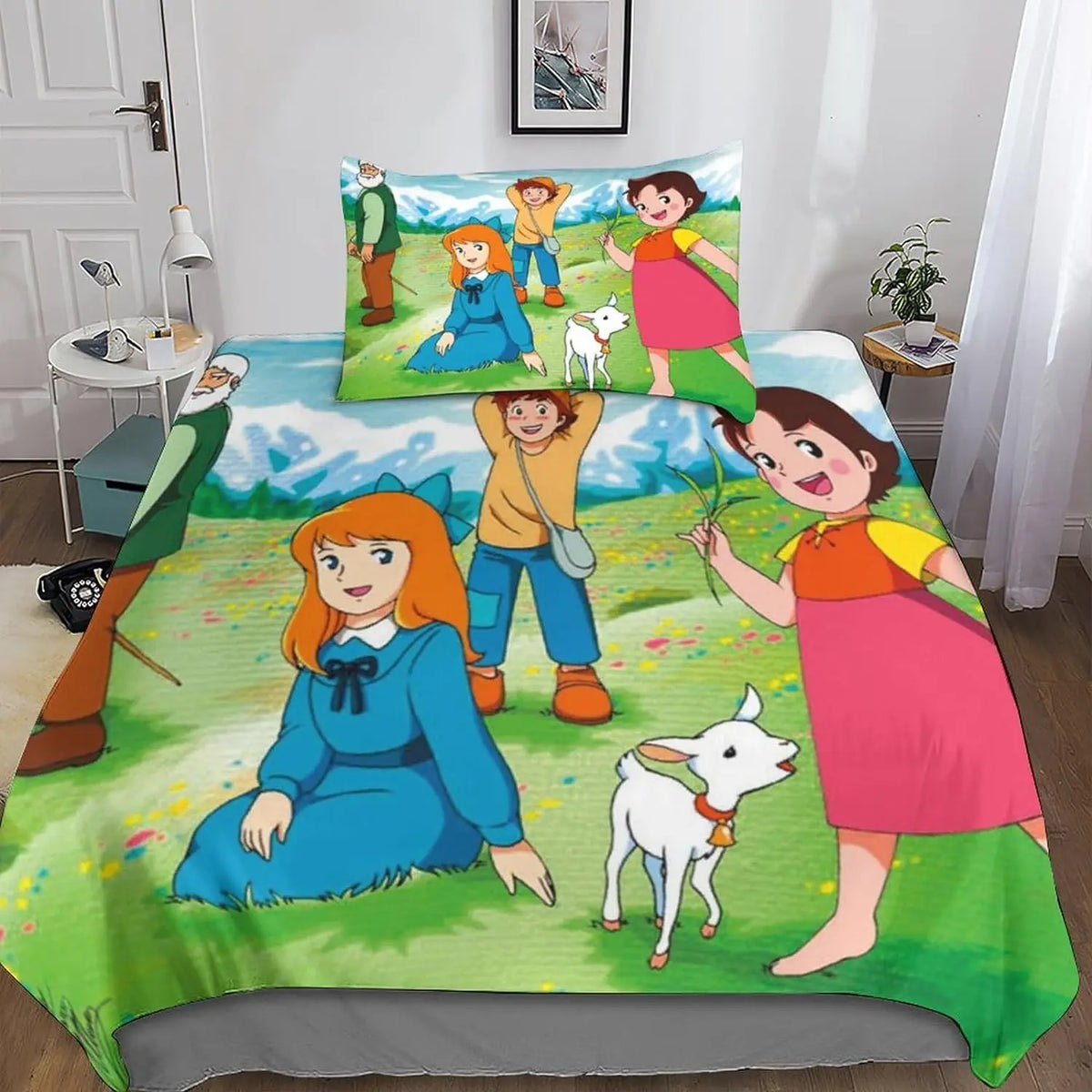 Détail de l'impression Heidi sur la housse de couette en microfibre