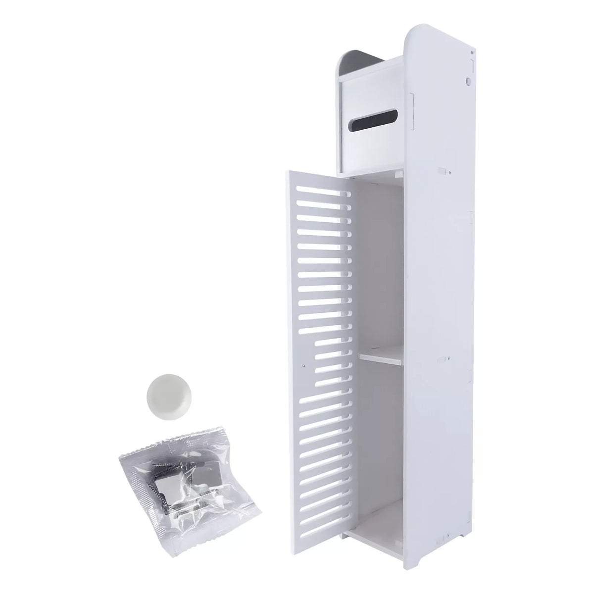 Détail des étagères robustes de l'armoire de salle de bain