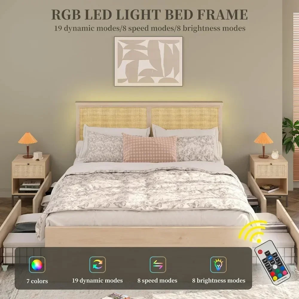 Détail de la tête de lit en rotin naturel et design