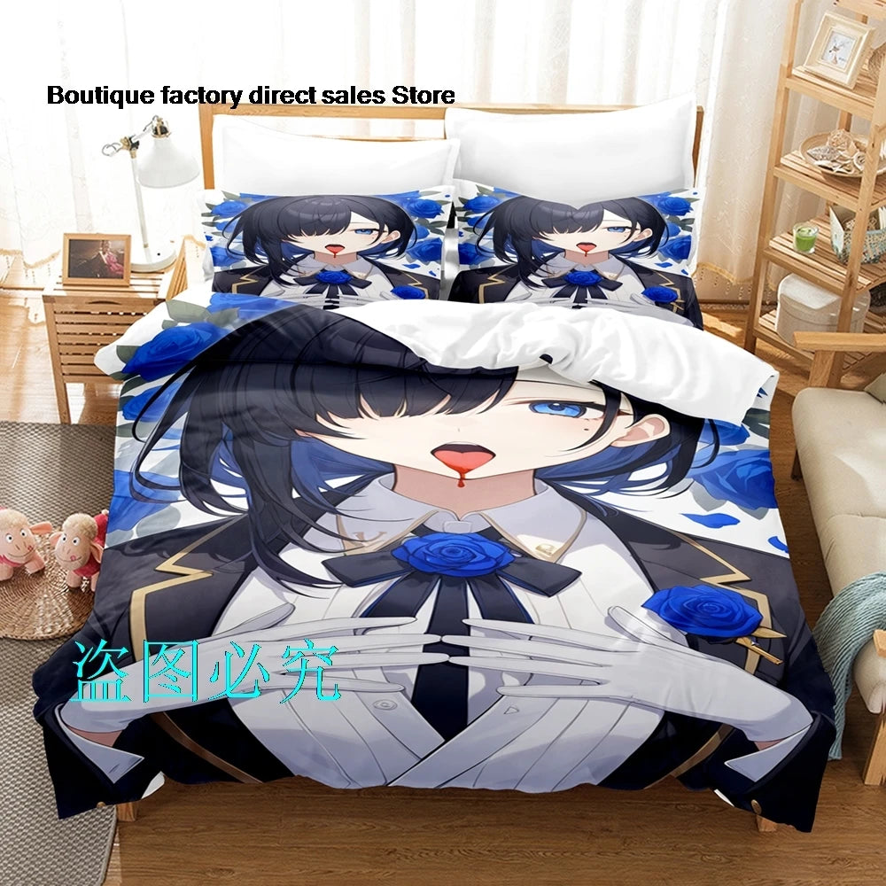 Parure de lit Anime Ado en polyester avec housse de couette et taies d'oreiller
