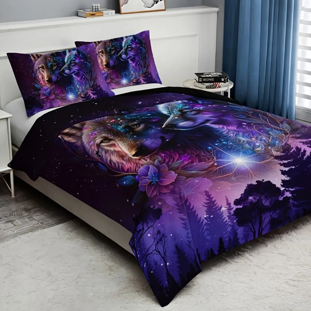Taie d'oreiller loup violette assortie