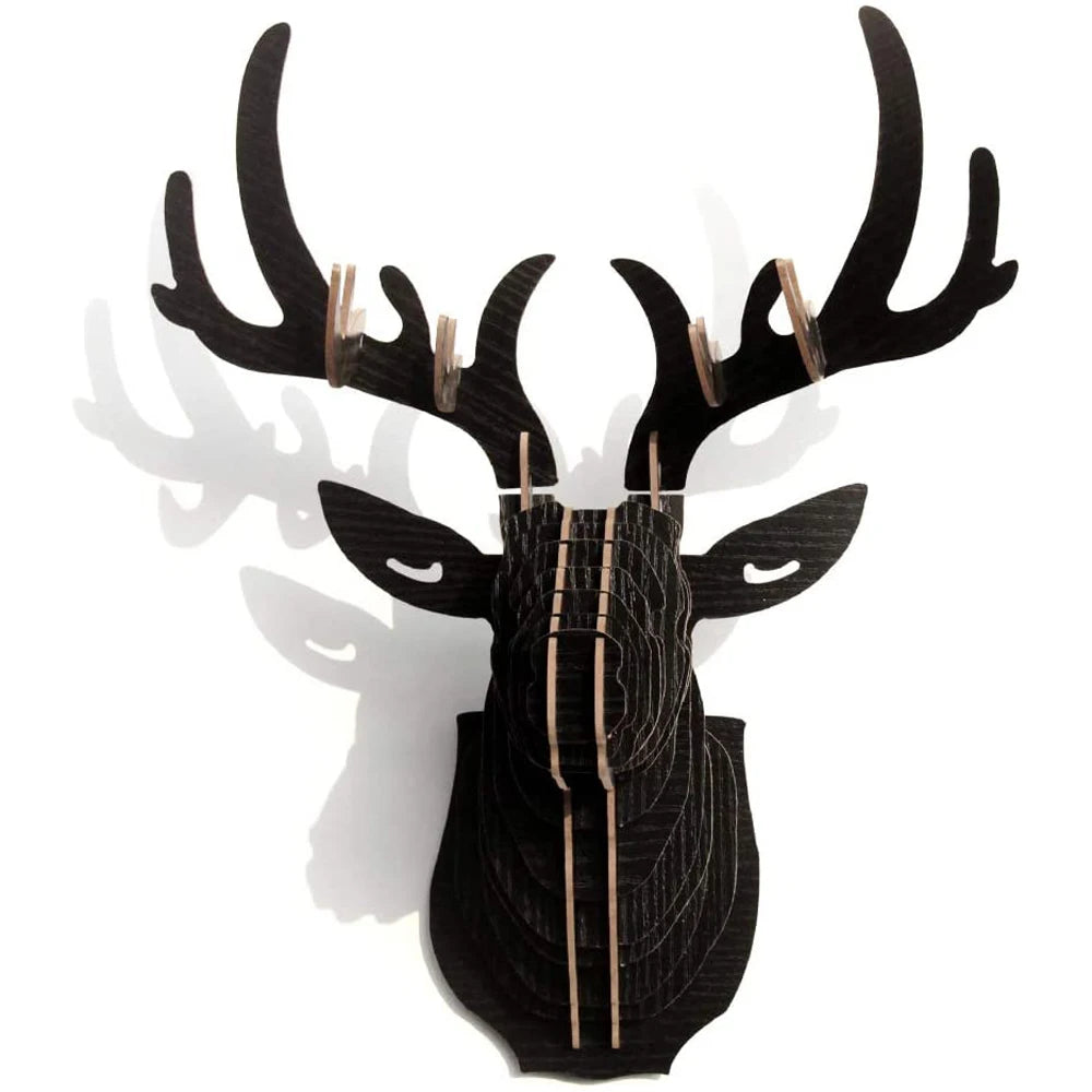 Décoration murale tête de cerf en bois puzzle 3D vue de face