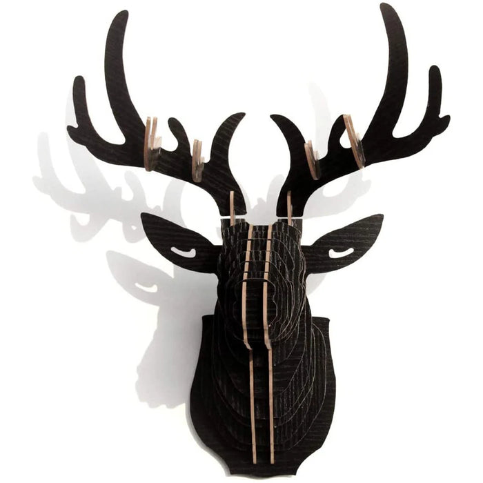 Décoration murale tête de cerf en bois puzzle 3D vue de face