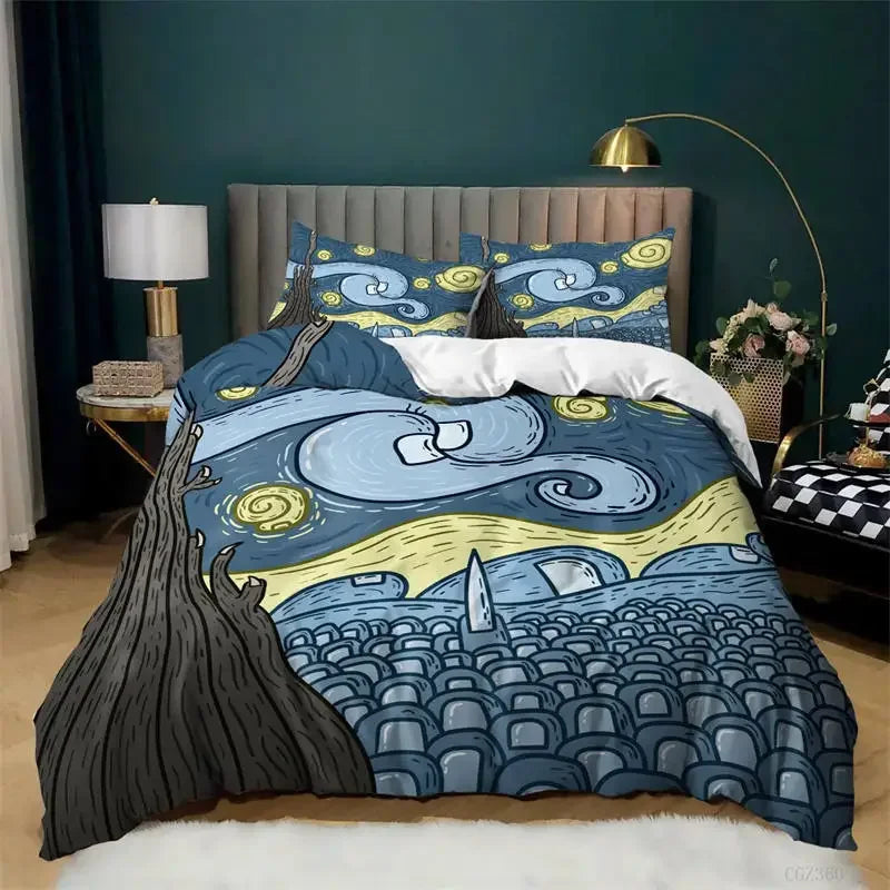 Détail de l'impression 3D de la peinture à l'huile Van Gogh sur la housse de couette