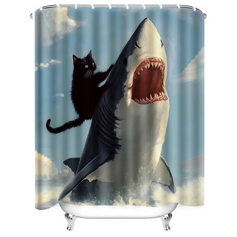 Ombre Interieur rideau de douche unique chat noir requin