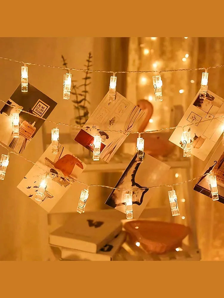 Détail des clips de la guirlande lumineuse pour photos