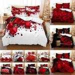 Housse de couette 220x240 motif fleur rose rouge 3D sur lit double