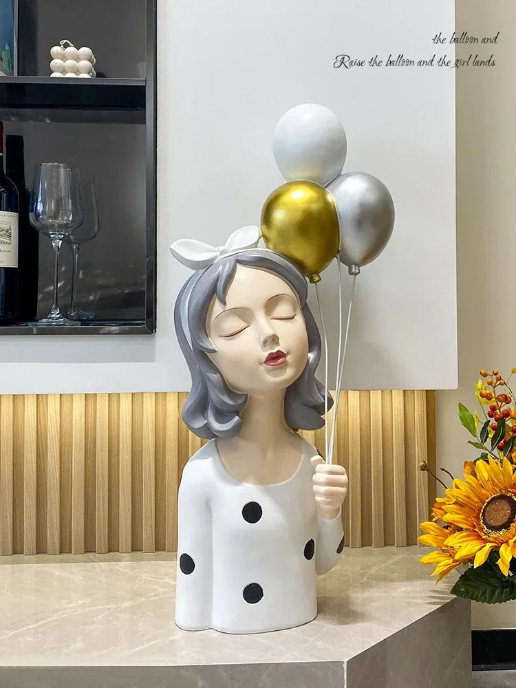 Statue fille ballon résine blanche décoration chambre cosy