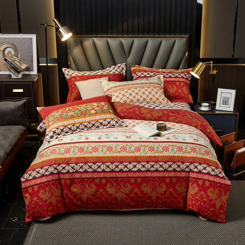Parure de lit réversible bohème Paisley en coton brossé sur un lit