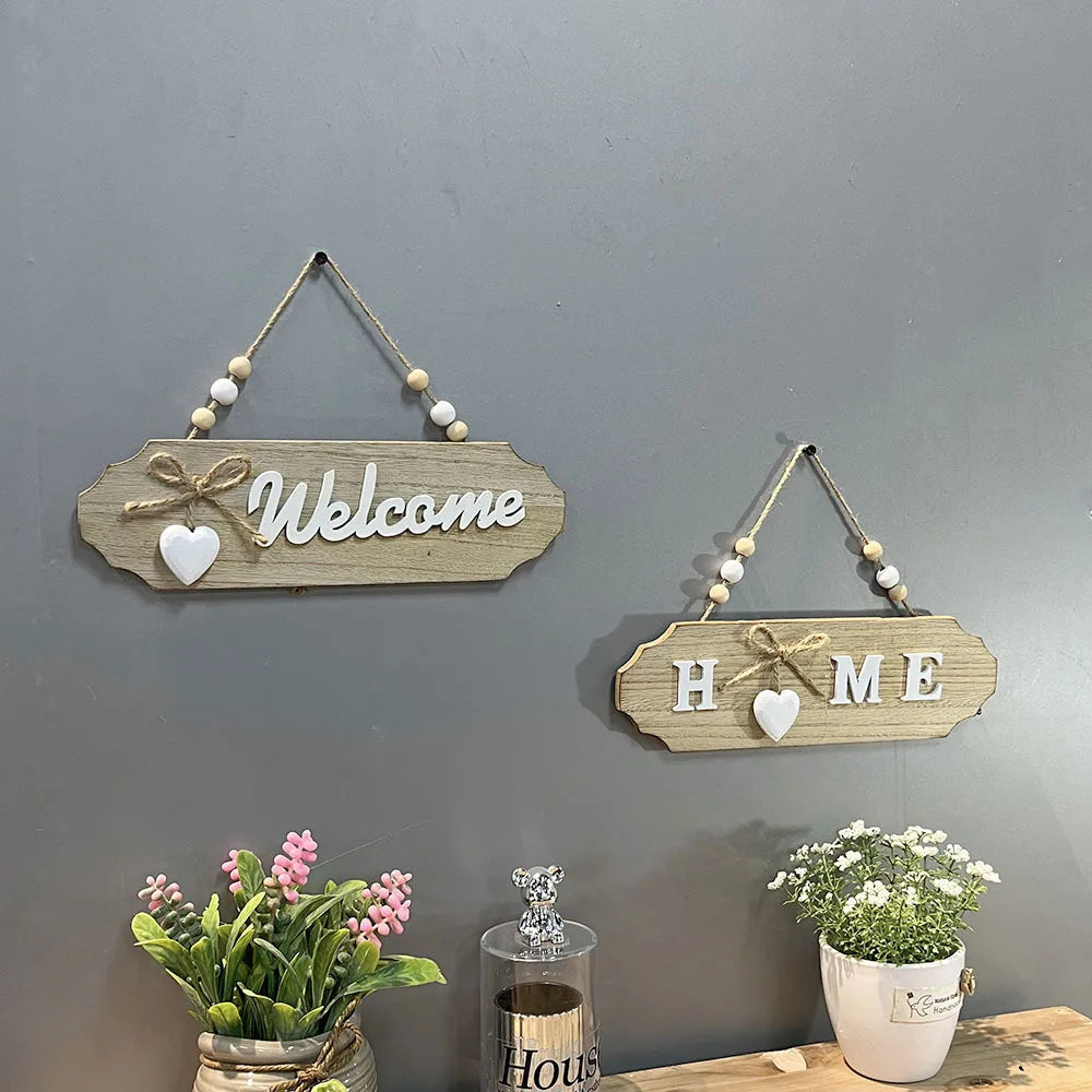 Panneau de porte en bois signe de bienvenue avec nœud créatif noir