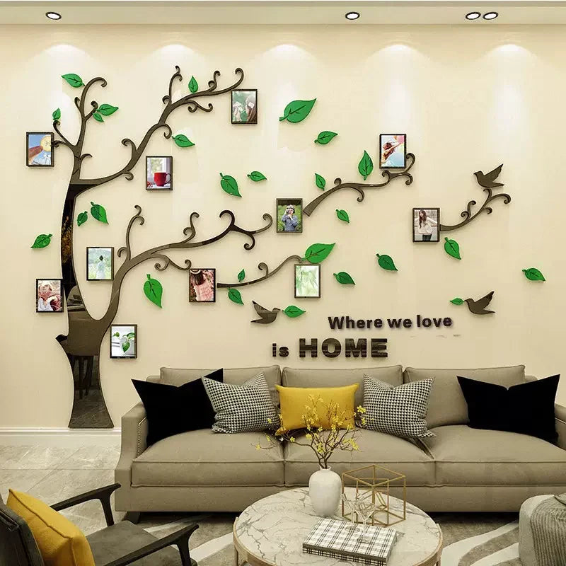 Sticker arbre acrylique bleu sur mur blanc