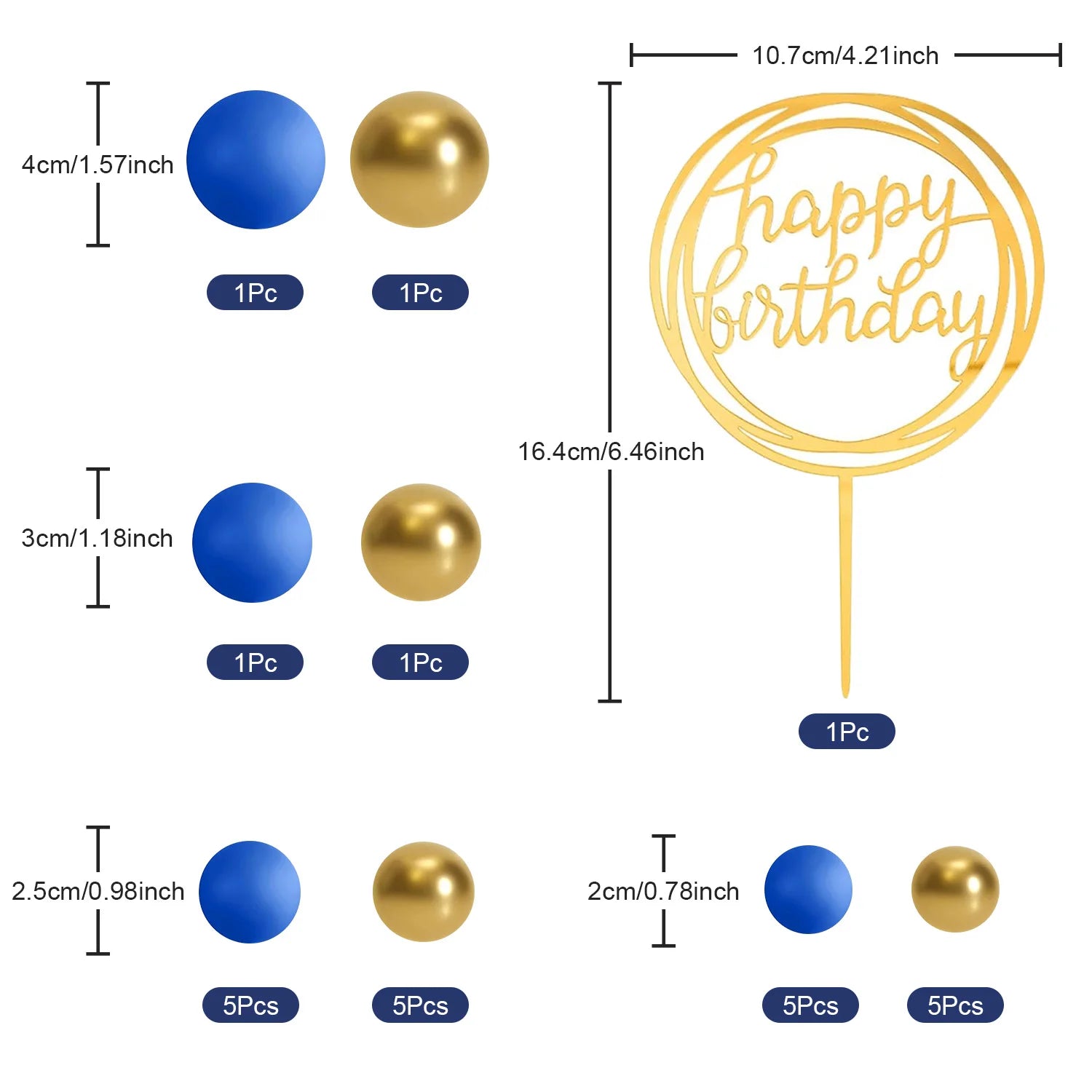 Boules dorées et bleues pour gâteau