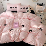 Housse de couette broderie nœud noir ensemble 3 pièces