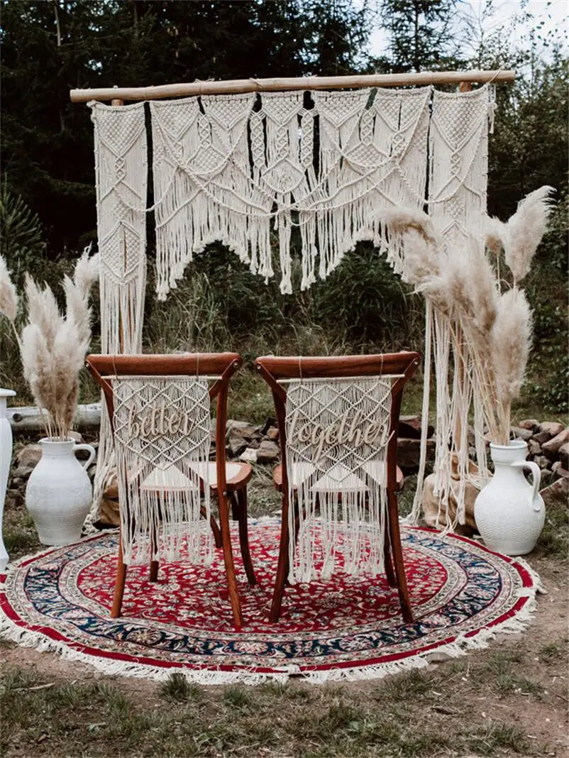 Rideau macramé utilisé comme fond de mariage