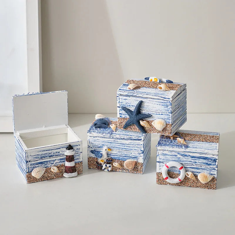 Boîte à bijoux nautique bleu et blanc