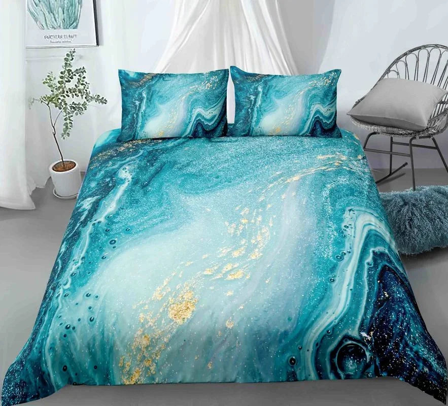 Housse de couette motif marbre menthe