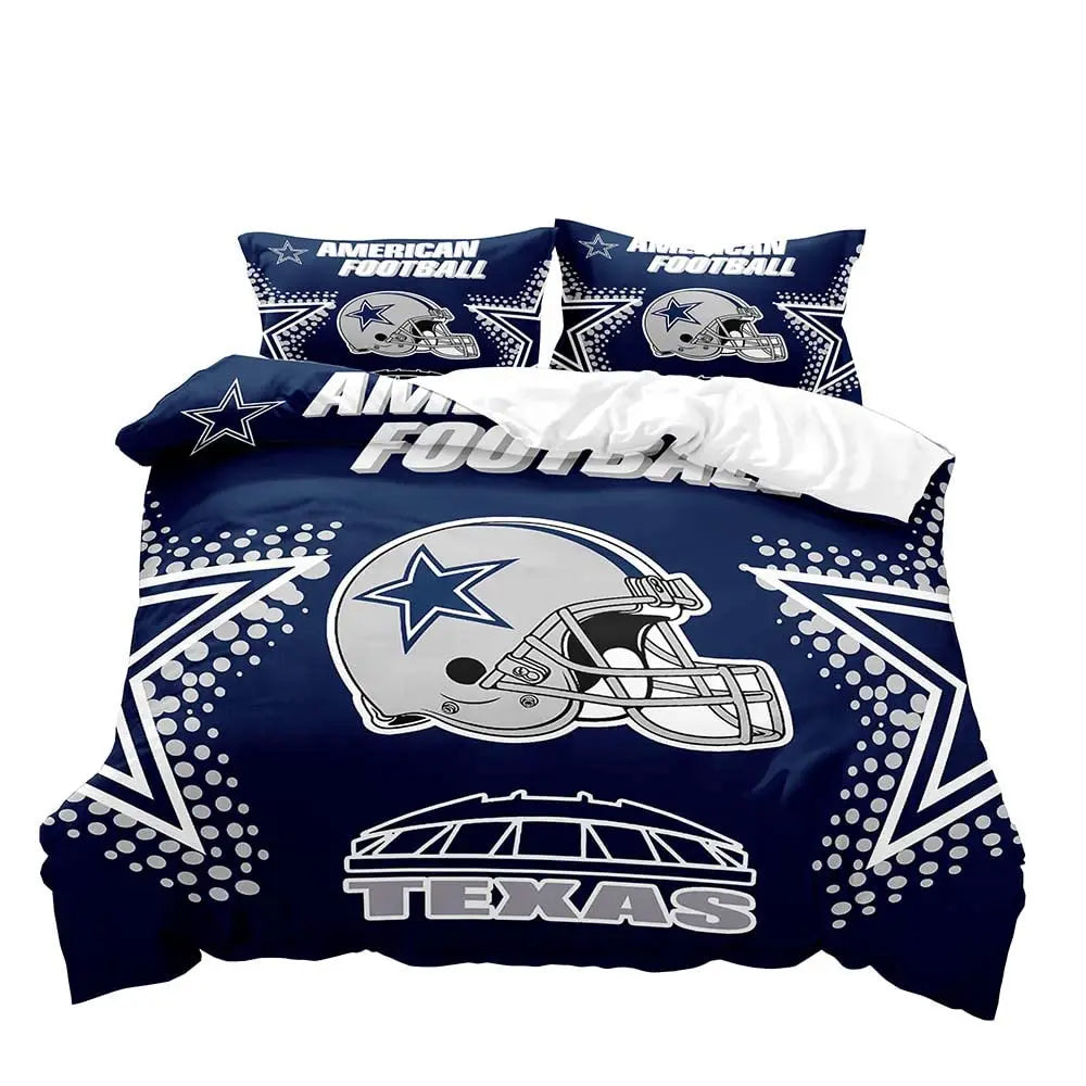 Housse de couette football américain bleu marine sur lit