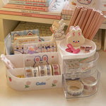 Boîte de rangement bureau transparente Kawaii multifonction vue de face