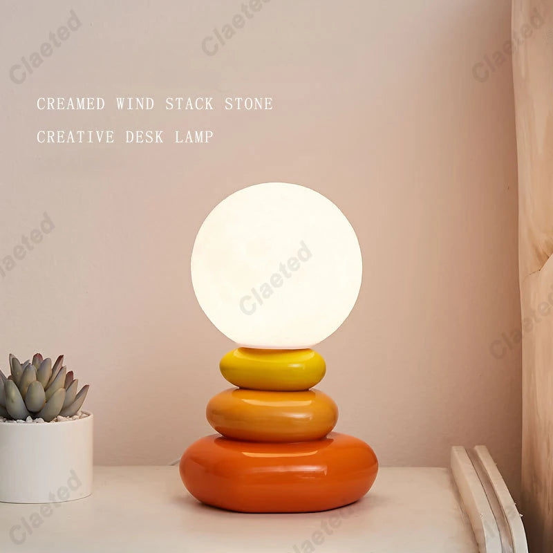 Lampe de chevet pierre empilée blanc