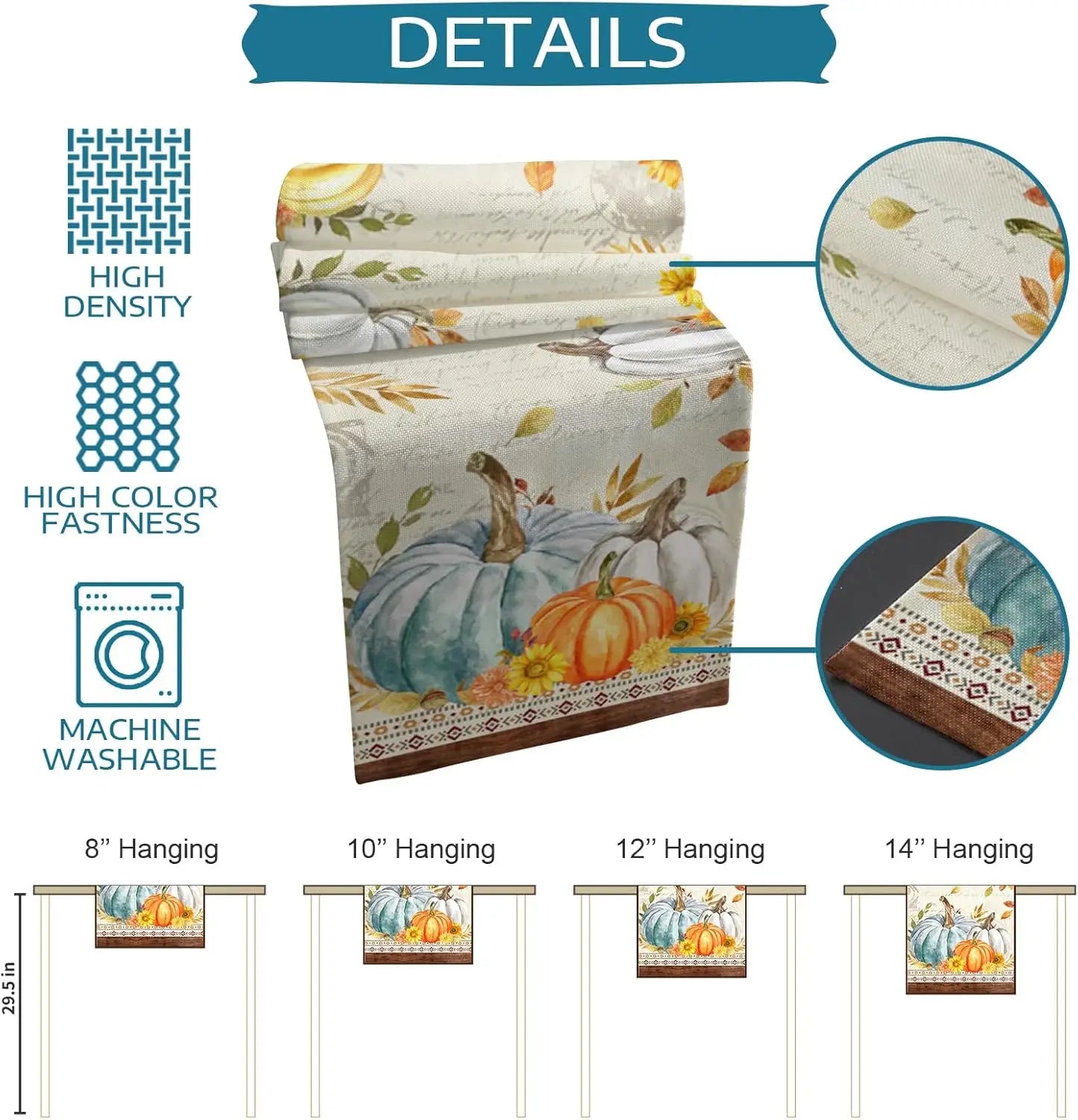 Magnifique décoration murale automnanale avec des citrouilles et des feuilles colorées, disponible en différentes tailles pour s'adapter à tous vos besoins de décoration.