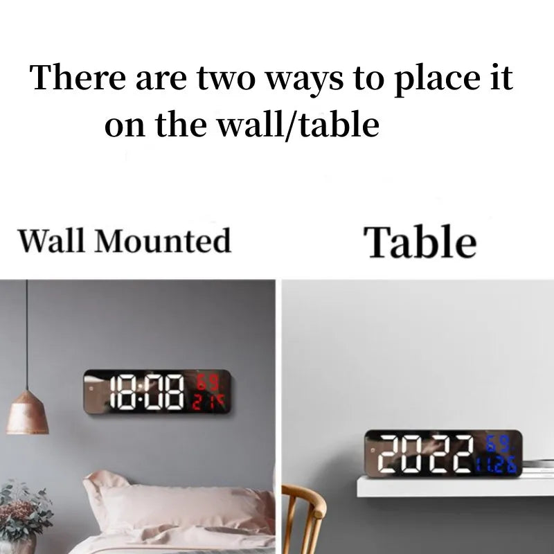 Horloge murale LED grise moderne dans un salon contemporain