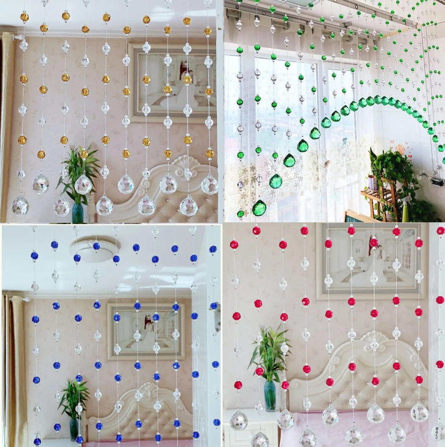 Rideau de perles de cristal séparant une salle à manger