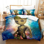 Détail de l'impression 3D Groot sur housse de couette enfant