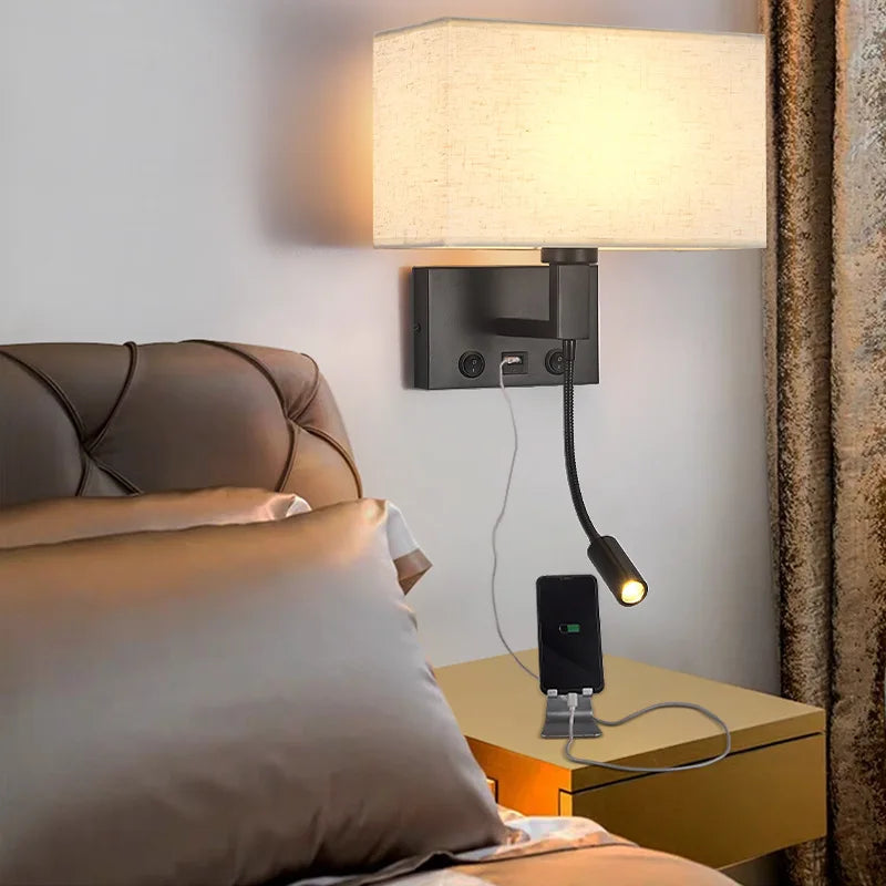 Applique murale de lecture avec port USB pour chambre