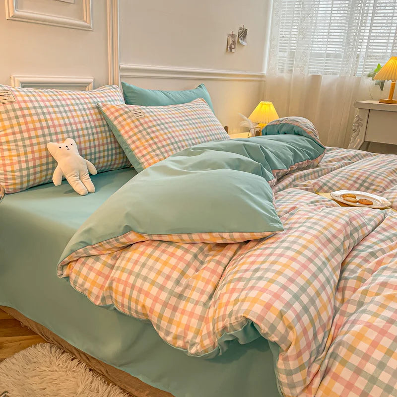 Housse de couette dans une chambre décorée
