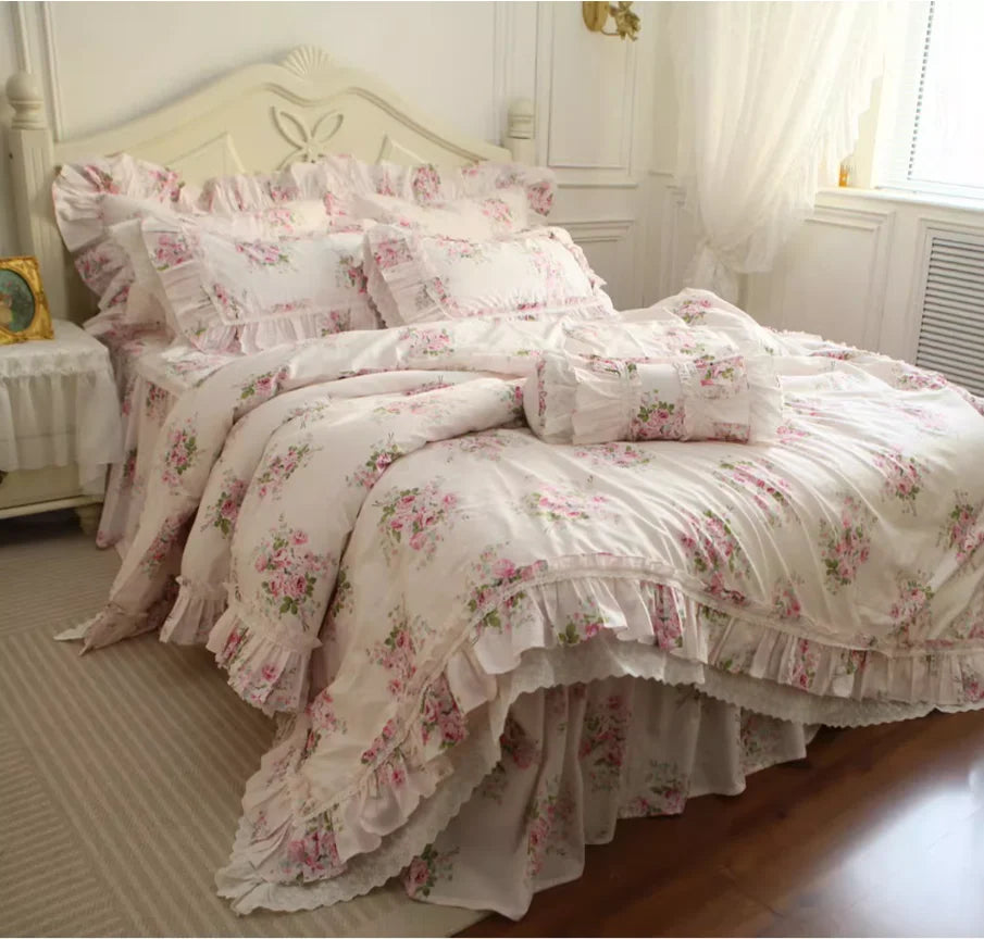 Parure de lit rose avec housse de couette et taies d'oreiller
