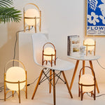 Lampe de chevet japonaise abat-jour verre blanc cadre bois