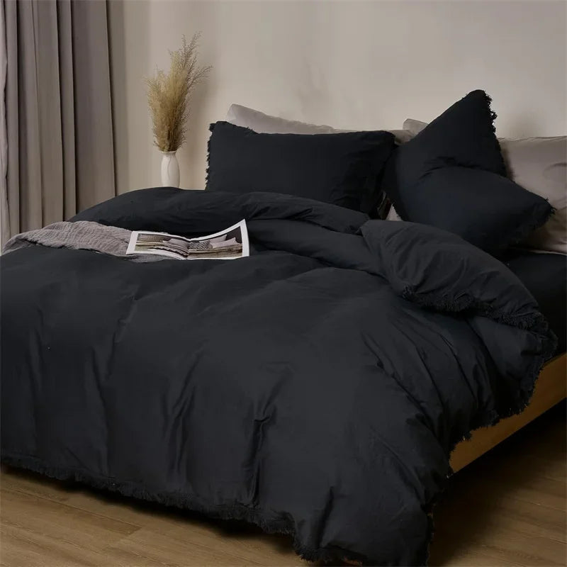Housse de couette 100% coton lavé unie grise style minimaliste