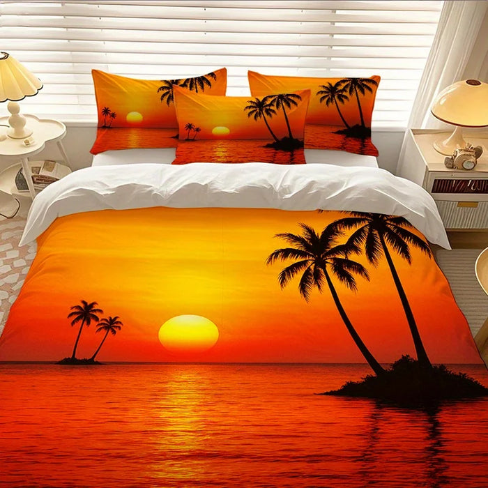 Housse de couette tropicale palmier coucher de soleil