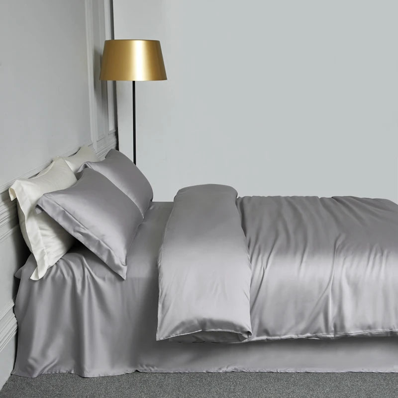 Housse de couette soie 220x220 avec drap plat et taies