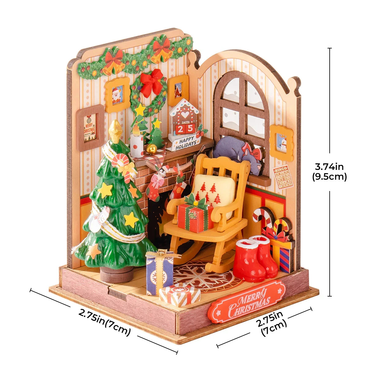 Maison miniature Noël assemblée avec sapin et cadeaux