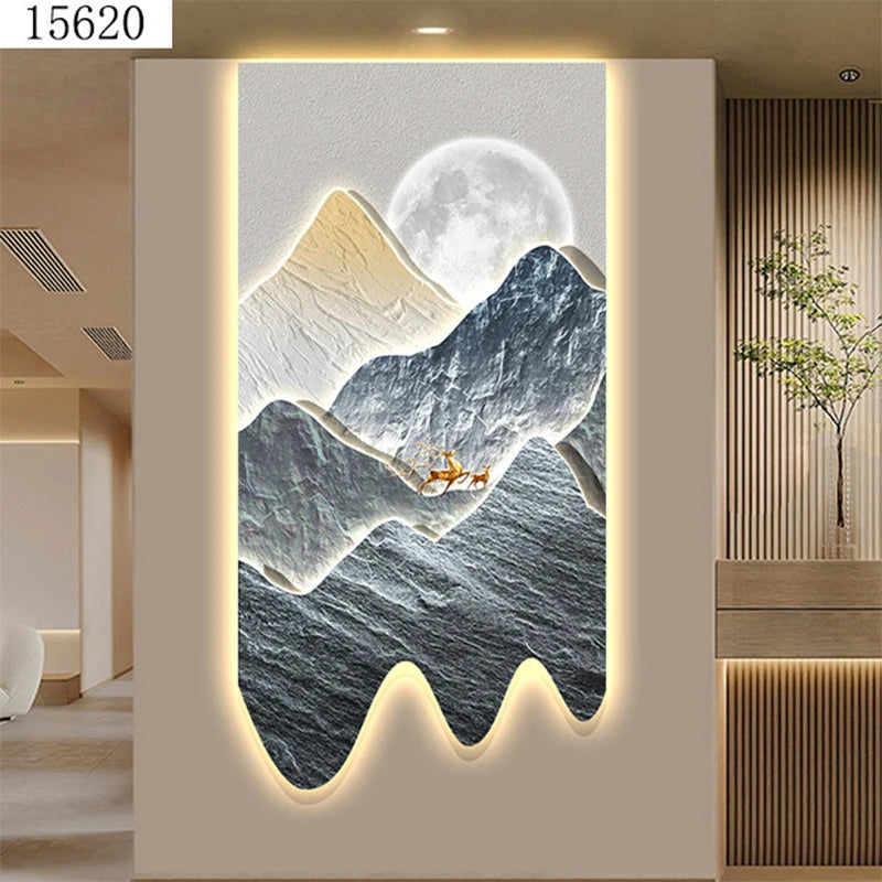 Peinture murale lumineuse noire allumée dans un intérieur contemporain